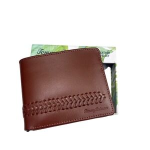 Tommy Bahama Mens Brown‎ Leather BiFold Wallet Braided Detail
